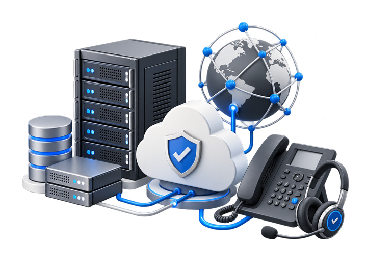 Secure cloud and server infrastructure connected to contact-center telephony